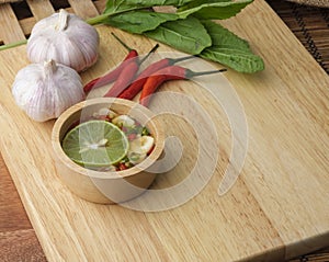 Ingredient of stir-fried beef basil. Thai Dish with free space for text