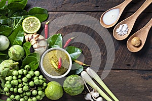 Ingredient for thai food green curry chicken, Green curry pork or shrimp,
