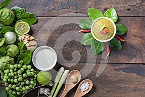 Ingredient for thai food green curry chicken, Green curry pork or shrimp,