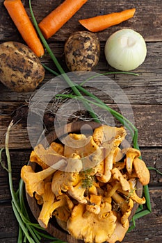 Ingredientes for vegan chanterelles mushroom soup photo