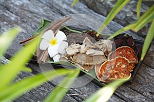 Ingredients for aroma massage and spa