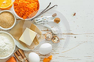 Ingredients for baking carrot cake