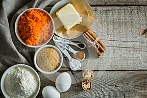 Ingredients for baking carrot cake