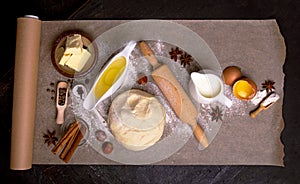 The ingredients for baking cupcake with raisins