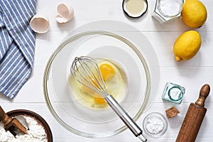 Ingredients for baking on the kitchen table.