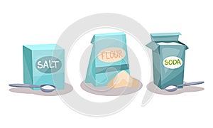 Ingredients for Baking with Salt, Flour and Soda Vector Set