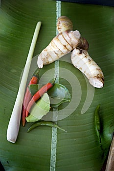 Ingredients on banana leaf