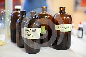 Ingredients being used to make homemade remedial skin care salves and lotions