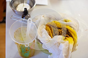 Ingredients being used to make homemade remedial skin care salves and lotions photo