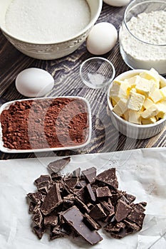 Ingredients for brownies on classic recipe