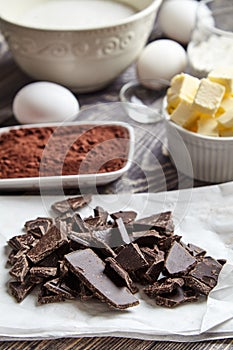 Ingredients for brownies on classic recipe