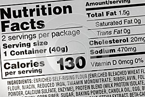 Ingredients calories food sodium label nutrition facts photo