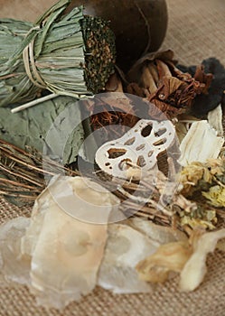 ingredients of Chinese herbal juice for internal body heat or internal hot relief. Jab-Liang juice.