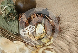 ingredients of Chinese herbal juice for internal body heat or internal hot relief. Jab-Liang juice.