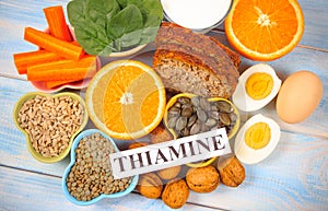 Ingredients containing vitamins B1 thiamine. Healthy eating concept