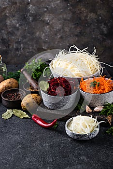 Ingredients for cooking beetroot soup borsch.