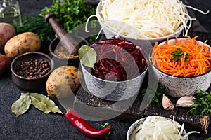 Ingredients for cooking beetroot soup borsch.