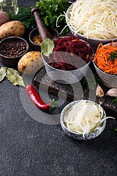 Ingredients for cooking beetroot soup borsch.