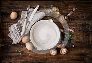 Ingredients for cooking and cast iron skillet