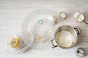 Ingredients for cooking dough pizza on the table