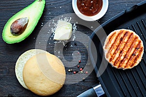 Ingredients for cooking fish burger at home