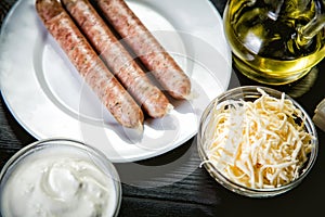 Ingredients for cooking meals, Bavarian sausages