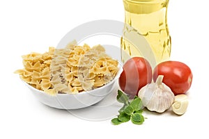 Ingredients for cooking pasta farfalle