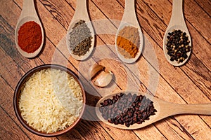Ingredients for cooking pilaf on the table