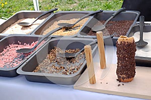 Ingredients for the cooking of the popular traditional Hungarian delicacy Kurtos Kalacs