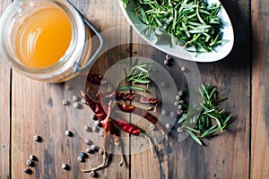 Ingredients cooking salad dressing herbs spicy sauce
