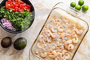 Ingredients for cooking shrimp ceviche