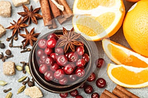 Ingredients for cooking traditional spicy winter drinks