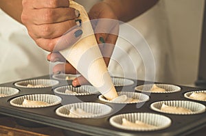 Ingredients for flour products or dessert. Cooking Cupcakes. Rural or rustic style