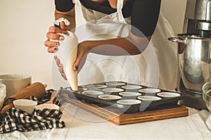 Ingredients for flour products or dessert. Cooking Cupcakes. Rural or rustic style