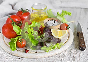 Ingredients for fresh vegetable salad with tomatoes