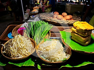 Ingredients of fried noodles Pad Thai.