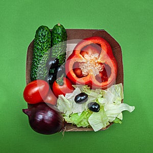 Ingredients for Greek salad, fresh vegetables,