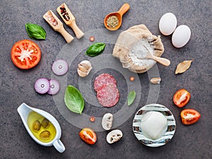 The ingredients for homemade pizza with ingredients sweet basil