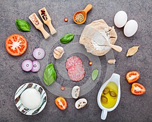 The ingredients for homemade pizza with ingredients sweet basil