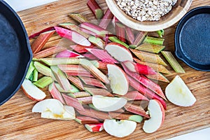 Ingredients for homemade rhubarb and apple crumble