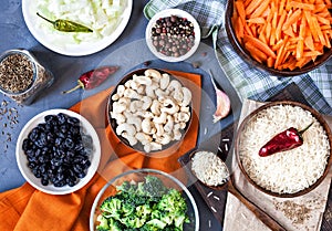 Ingredients of Indian Vegetarian Pulao photo