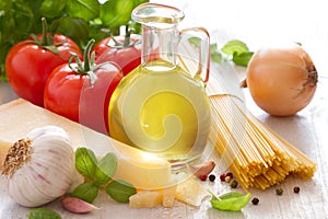 Ingredients italian food cuisine on white background