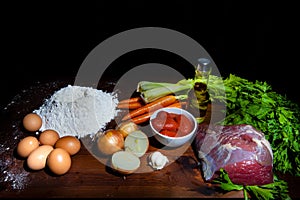 Ingredients of italian homemade egg pasta