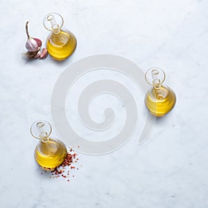 Ingredients from Italy, Isolated on Marble Background Ã¢â¬â Extra Virgin Olive Oil photo