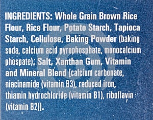 Ingredients label rice flour starch cellulose gum salt