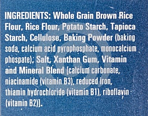 Ingredients label rice flour starch cellulose gum salt photo