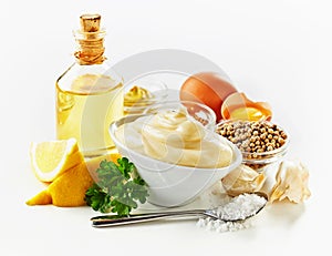 Ingredients for making creamy mayonnaise photo