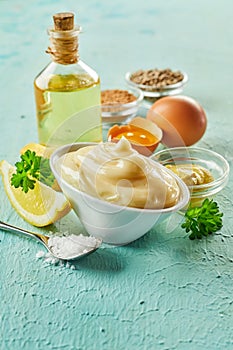 Ingredients for making gourmet homemade mayonnaise photo
