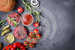 Ingredients for making hamburger