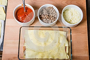 Ingredients for making lasagne